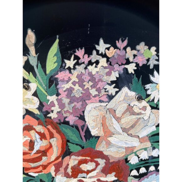 Antique 1930s Metal Toleware Hand Painted wall Plate Roses Flowers - Picture 8 of 16